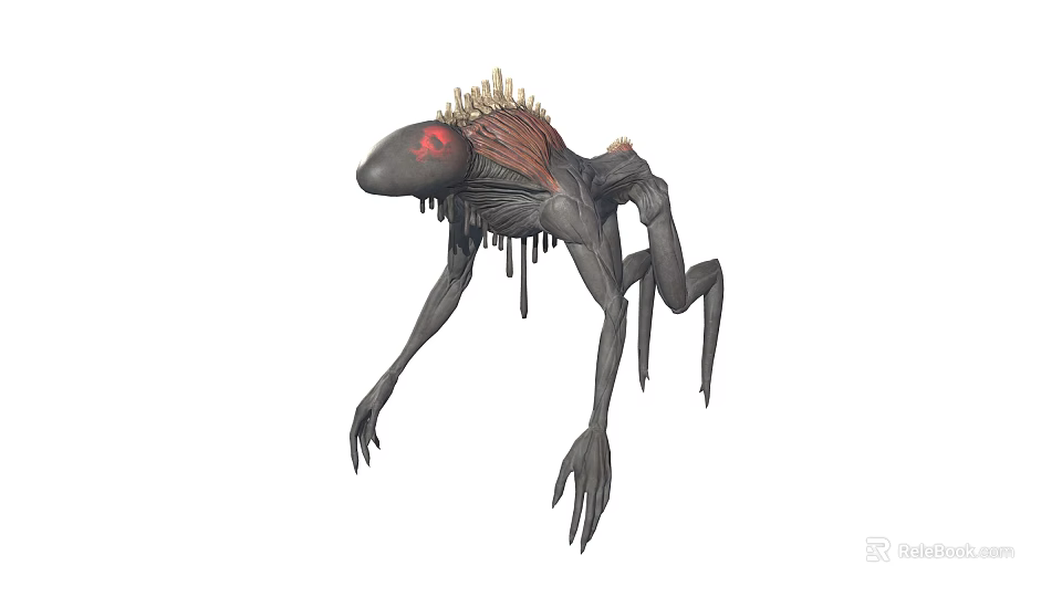 Game Movie Monster Character With Spiked Back Red Eyes Black Body Long Claws 3d model 