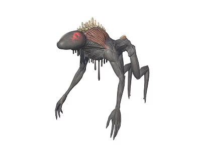 Game Movie Monster Character With Spiked Back Red Eyes Black Body Long Claws 3d model