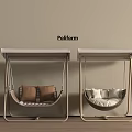 Pollform Hanging Swing Chairs With Brown White Cushions Metal Frame Beige Wall Wooden Floor