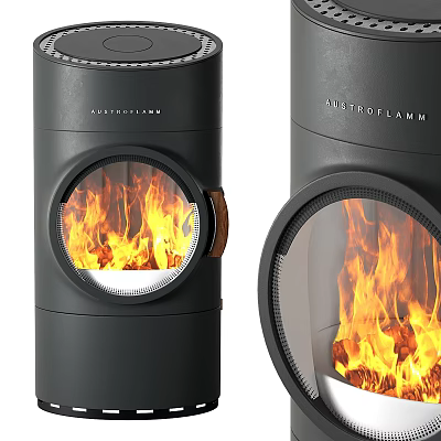 Modern Fireplaces With Round Glass And Burning Flames 3d model
