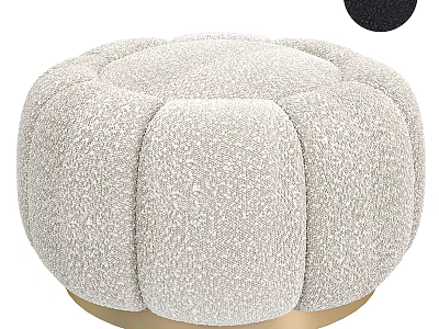 Round Beige Plush Ottoman With Modern Design And Gold Base For Living Room 3d model
