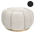 Round Beige Plush Ottoman With Modern Design And Gold Base For Living Room