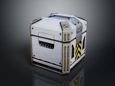 Industrial Metallic Storage Box With Sturdy Latches And Yellow Black Warning Stripes 3d model