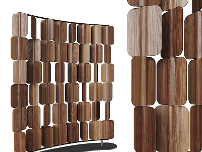 Modern Wooden Room Divider With Geometric Panel Design And Natural Wood Slats 3d model