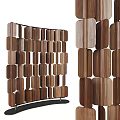 Modern Wooden Room Divider With Geometric Panel Design And Natural Wood Slats