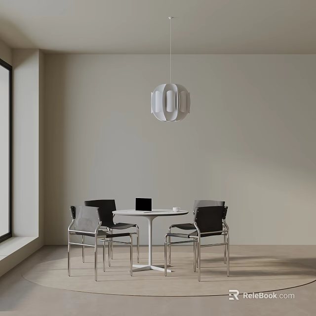 Modern Dining Table Set With Round Table Four Chairs And Pendant Light 3d model