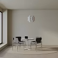 Modern Dining Table Set With Round Table Four Chairs And Pendant Light 3d model