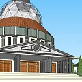 Stunning European style Architecture with Dome Red Roof Tiles Columns and Green Trees