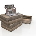 Vintage Medical Kit With Cross Symbol On Stacked Wooden Crates And Open Case