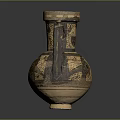 Sculpted Two Handled Vase With Intricate Tan And Black Patterns
