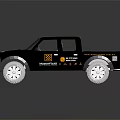 Black Pickup Truck with Yellow Stripes Material Haul Lettering and White Rims
