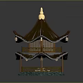 Traditional Chinese Pavilion With Multi tiered Brown Roof Golden Top Hanging Lanterns And Blue Base