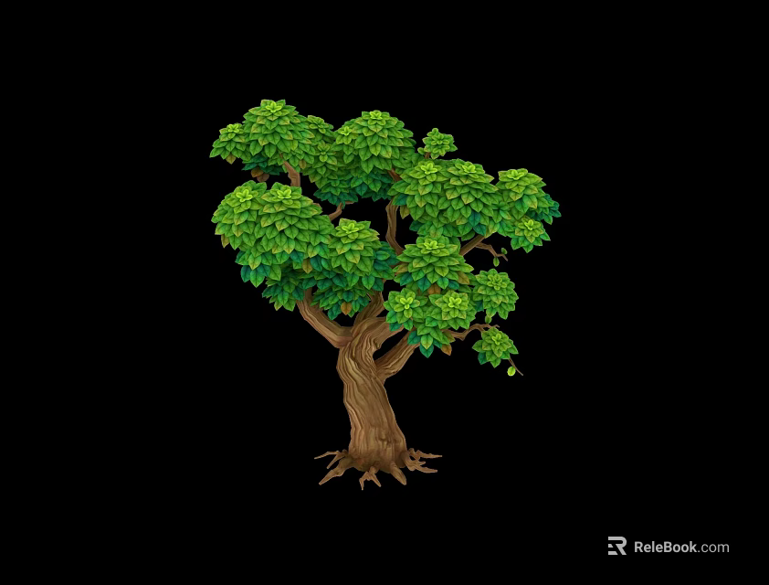 Lush Green Tree With Dense Foliage And Brown Trunk Isolated On Black Background 3d model 