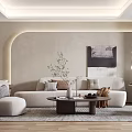 Modern Living Room Interior With Beige Walls Arched Design Sofa And Wooden Flooring