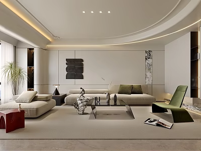 Modern Living and Dining Room Interior With Sofa Coffee Table Green Plant And Decorative Painting 3d model