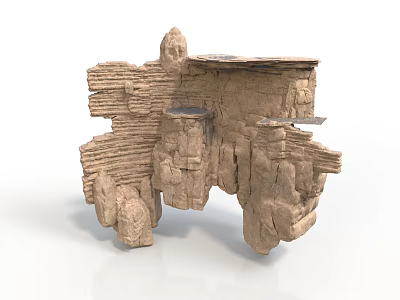 Natural 3D Rock Formation Scene Component With Layered Structure And Platforms 3d model