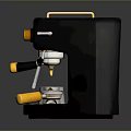Modern Black Electric Coffee Machine With Yellow Knobs Handles Metal And Small Cups 3d model