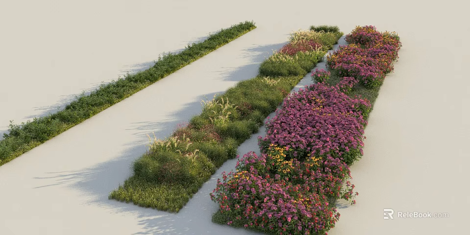 Diverse Colorful Plant Combination Featuring Various Plants Purple Flowers Yellow Blooms And Green Foliage 3d model 