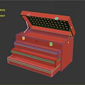 Red Metal Toolbox Furniture With Open Perforated Lid And Multiple Drawers