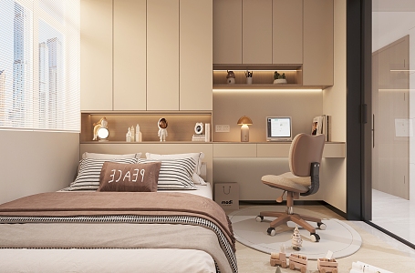 Modern Children's Room Boys Room Girls Room Daughter Room Bedroom Master Bedroom Study Bedside Wardrobe Bookcase Desk sliding door 3d model