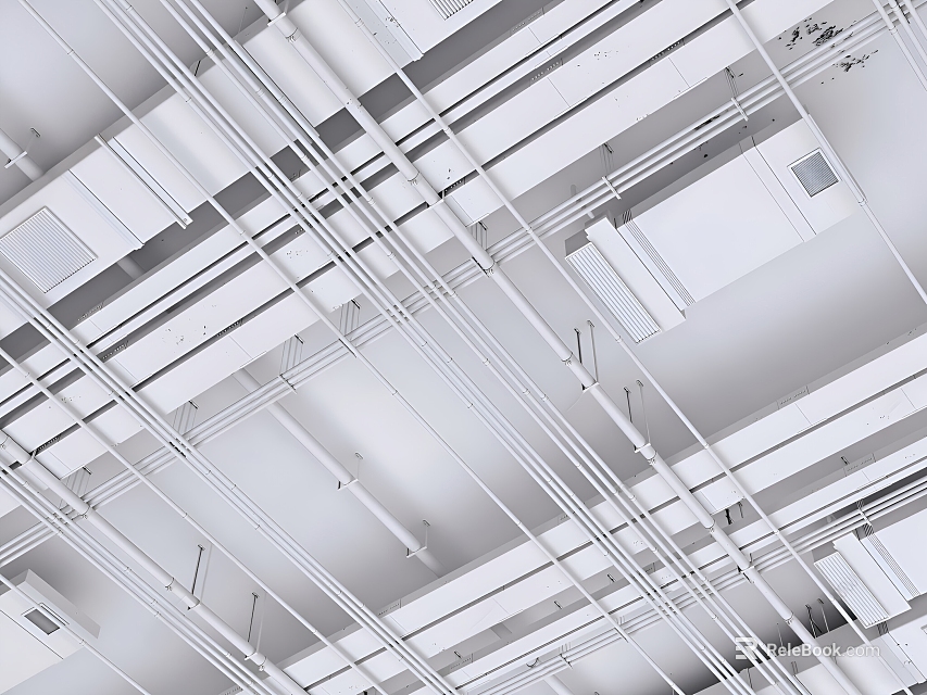 White Interlaced Pipes Layout on Ceiling in Industrial Style Design 3d model 