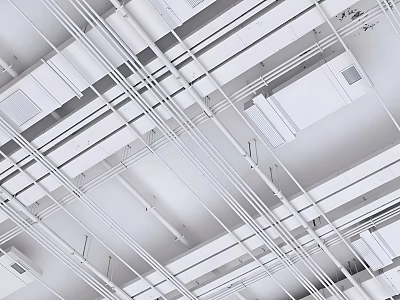White Interlaced Pipes Layout on Ceiling in Industrial Style Design 3d model