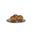 Delicious Muffins with Cream Frosting and Chocolate Chips on White Plate
