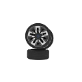 Car Tires Stacked With Silver Multi Spoke Alloy Wheel Rims And Modern Design