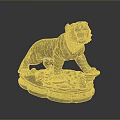 Standing Tiger Sculpture With Ivory Color And Coin Decorative Base