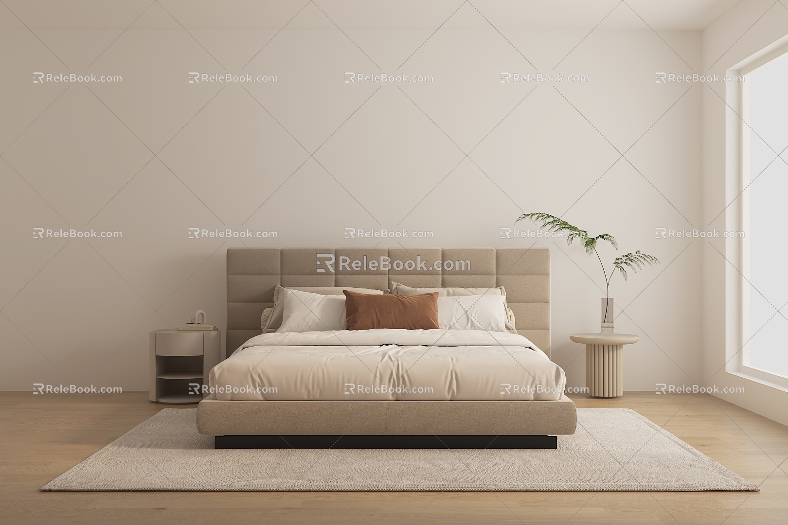 Double bed soft fabric bed 3d model