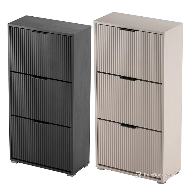 Modern Entryway Side Cabinet With Vertical Slat Design Black And Beige Three Drawers 3d model 