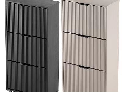 Modern Entryway Side Cabinet With Vertical Slat Design Black And Beige Three Drawers 3d model