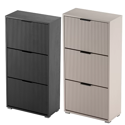 Modern Entryway Side Cabinet With Vertical Slat Design Black And Beige Three Drawers 3d model