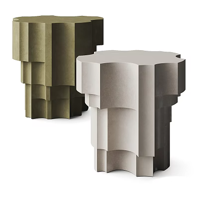 Modern Layered Side Tables With Olive Green And Light Gray Textured Stacked Bases Round Top 3d model
