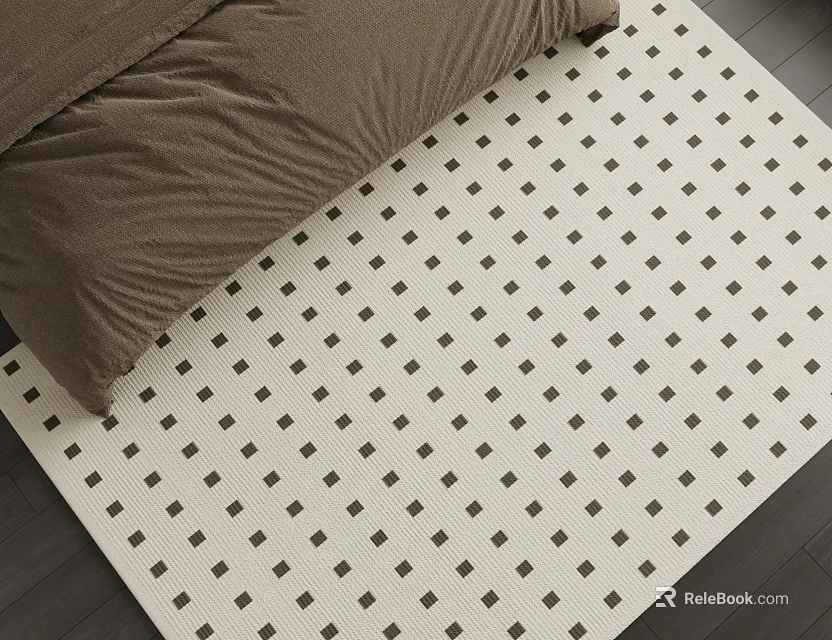 Square Rug With Brown Square Patterns In Bedroom 3d model 