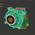 Green Mechanical Industrial Pump With Red Inner Part And Metal Bolts