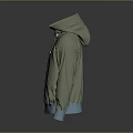 Light Green Hooded Jacket With Light Blue Cuffs And Button Front Casual Style 3d model