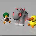 Three Toy Characters Featuring Green Headed Duck Gray Hippo And Yellow Duck Together