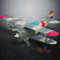 Vintage Biplane Model With Red Wings Gray Fuselage Blue Cockpit And Colorful Tail Propeller