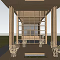 Modern Wooden Pergola With Sloped Roof Open Design Surrounded By Green Trees And Bushes