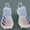 Modern White Soccer Shoes With Blue And Orange Stripes And Transparent Studs