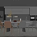 Modern Restaurant Interior Design With Open Kitchen Dining Table And Chairs 3d model