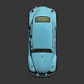 Classic Blue Beetle Car Model With Vintage Design On Reflective Surface 3d model