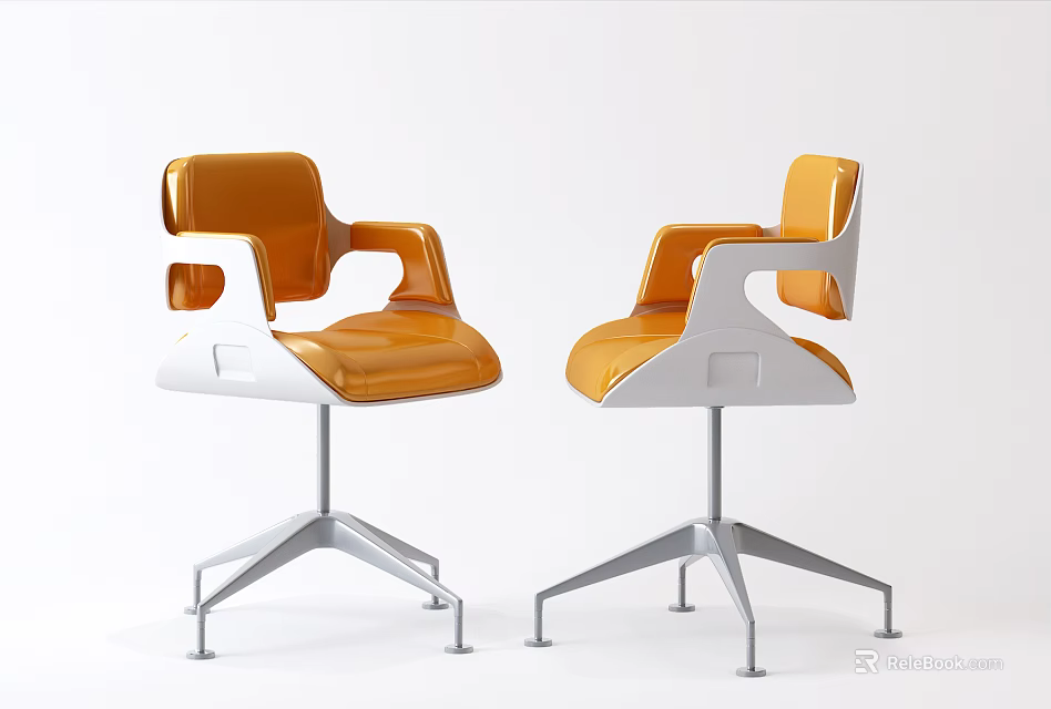 Modern Design Office Chairs With Orange And White Color And Metal Base 3d model 