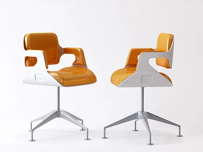 Modern Design Office Chairs With Orange And White Color And Metal Base 3d model