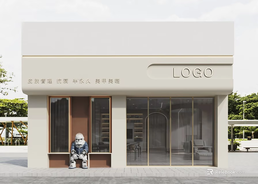 Modern Minimalist Storefront Design With Glass Doors Display Windows Metal Accents And Elegant Logo Placement 3d model 
