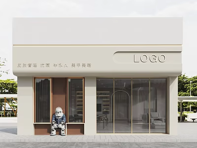 Modern Minimalist Storefront Design With Glass Doors Display Windows Metal Accents And Elegant Logo Placement 3d model