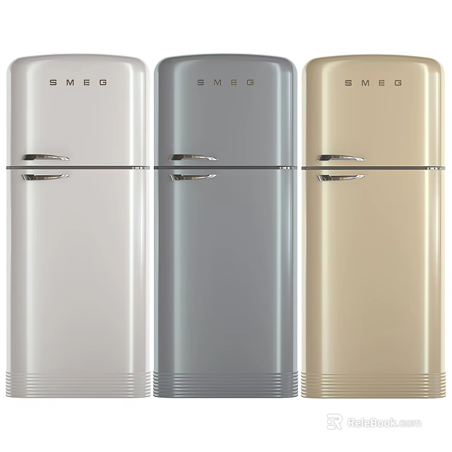 Three SMEG Vintage Design Refrigerators In Silver Grey And Gold Colors 3d model 