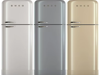 Three SMEG Vintage Design Refrigerators In Silver Grey And Gold Colors 3d model