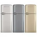 Three SMEG Vintage Design Refrigerators In Silver Grey And Gold Colors